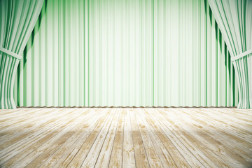 Stage with green curtains