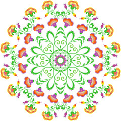 Abstract round ornament, mandala with indian styled flowers