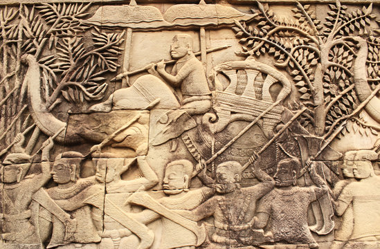 Wall carving of Prasat Bayon Temple, Angkor Wat complex, Siem Re