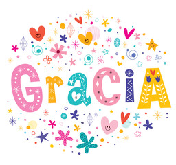 Gracia girls name decorative lettering type design