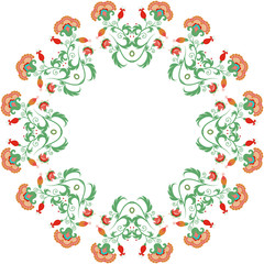 Abstract round ornament, mandala with indian styled flowers