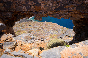 Ruins of old fortress on Gramvousa island, Crete, Greece