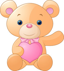illustration of cute teddy bear holding heart
