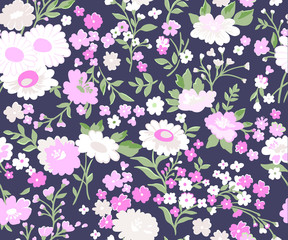 Seamless pattern with flowers on a black background. Vector illustration.