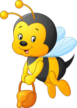 recommend clip art: flying Bee cartoon holding honey bucket