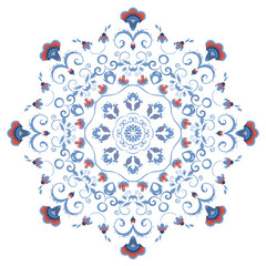Abstract ornament, mandala with styled flowers