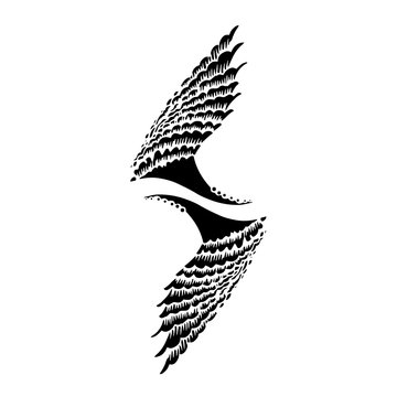 hand drawn wings with decorate graphic elements Vector Illustraton