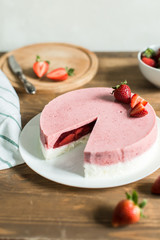 light cheese cake with strawberries