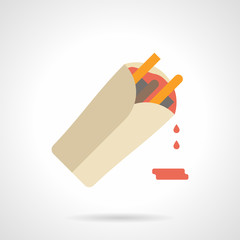 Burrito with sauce flat color vector icon