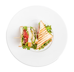 Traditional grilled club sandwich with chicken.