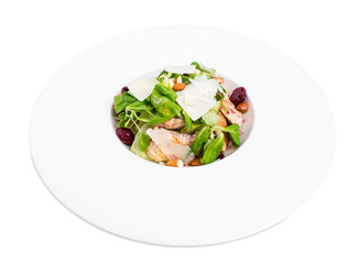 Warm grilled chicken salad with parmesan.