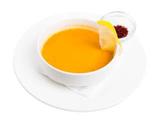 Lentil soup cream with lemon and paprika.