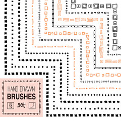 Vector hand drawn square ornamental brushes set.