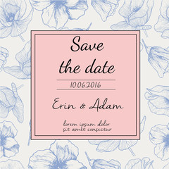 Obraz premium Vector wedding invitation. Floral poppy background in trendy col