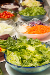  slads at a buffet bar in a luxury hotel restaurant