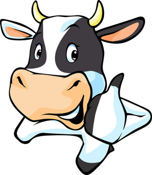 cute cow peeking and show thumb up - vector cartoon illustration