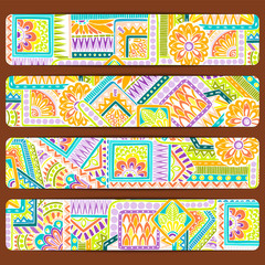 Abstract vector hand drawn ethnic pattern card set. Series of image Template frame design for card