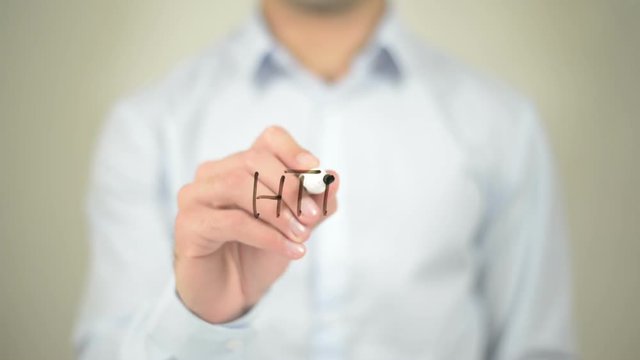 Html,  Man writing on transparent screen