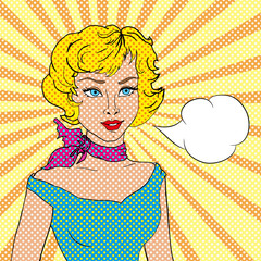 Pop Art illustration of  girl with the speech bubble.Pop Art gir