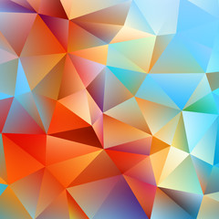 Fototapeta premium This abstract geometric background features a vibrant low-poly pattern of faceted triangles, creating a colorful gradient texture with a 3D effect.