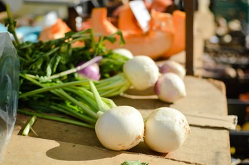 Turnips on display at the farmers market