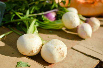 Turnips on display at the farmers market