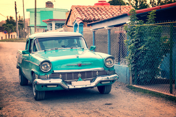Old classic american car in a street of Vinales, Cuba