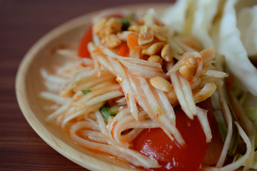 hot papaya salad, famous Thai food called 