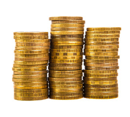 stack of gold coins isolated on white background