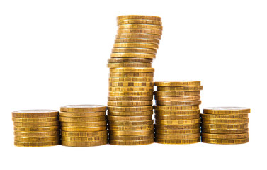 stack of gold coins isolated on white background