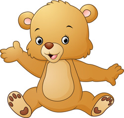 Cartoon teddy bear waving hand