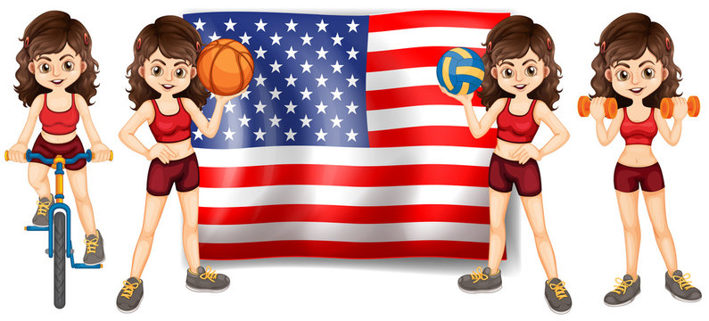 American flag and woman athlete