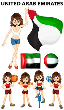 United Arab Emirates flag and athletes