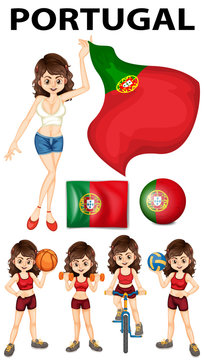 Portugal flag and woman athlete
