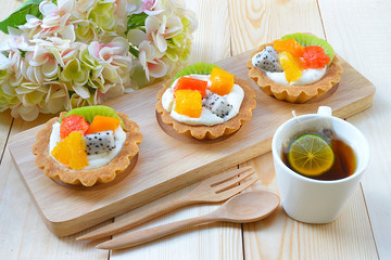 Fresh mixed fruit tart ready for dessert.
