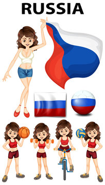 Russia flag and woman athlete