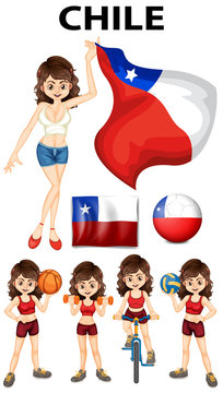 Chile flag and woman athlete