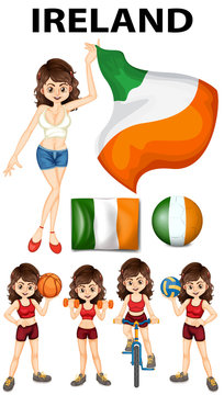 Ireland flag and woman athlete