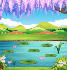 Scene with lake and hills © GraphicsRF