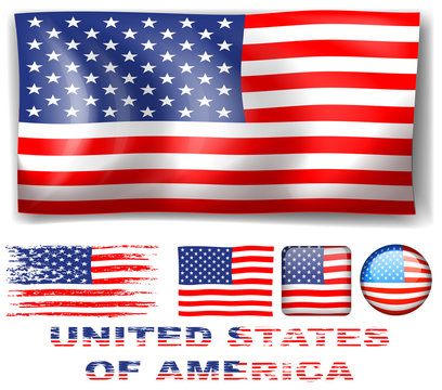 Different designs of United Stated of America flag