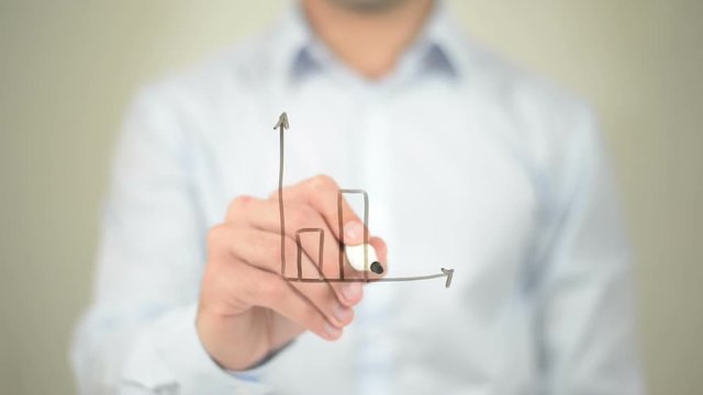 Growth Graph,  Man writing on transparent screen