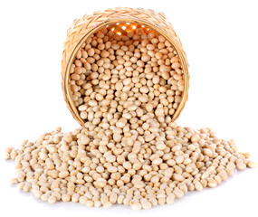 Millet in bag on white background
