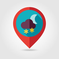 Cloud Snow Moon flat pin map icon. Weather