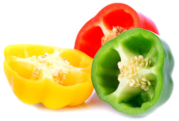 Bell pepper slices on white background