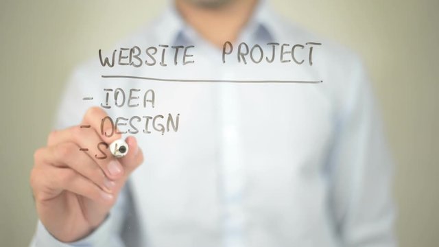 Website Project, Concept,  Man writing on transparent screen