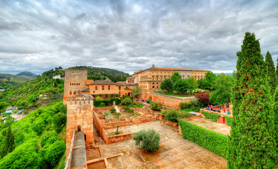Fototapeta premium Alhambra Palace from the air, Granada - Spain