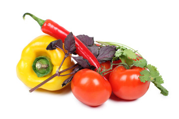 Salad vegetables on white background