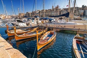 Traditional sailboats in the port of Valletta, Malta.