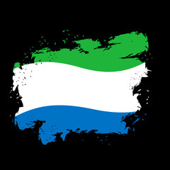 Sierra Leone Flag grunge style on  black background. Brush strok