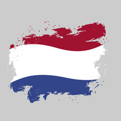 Netherlands Flag grunge style on gray background. Brush strokes